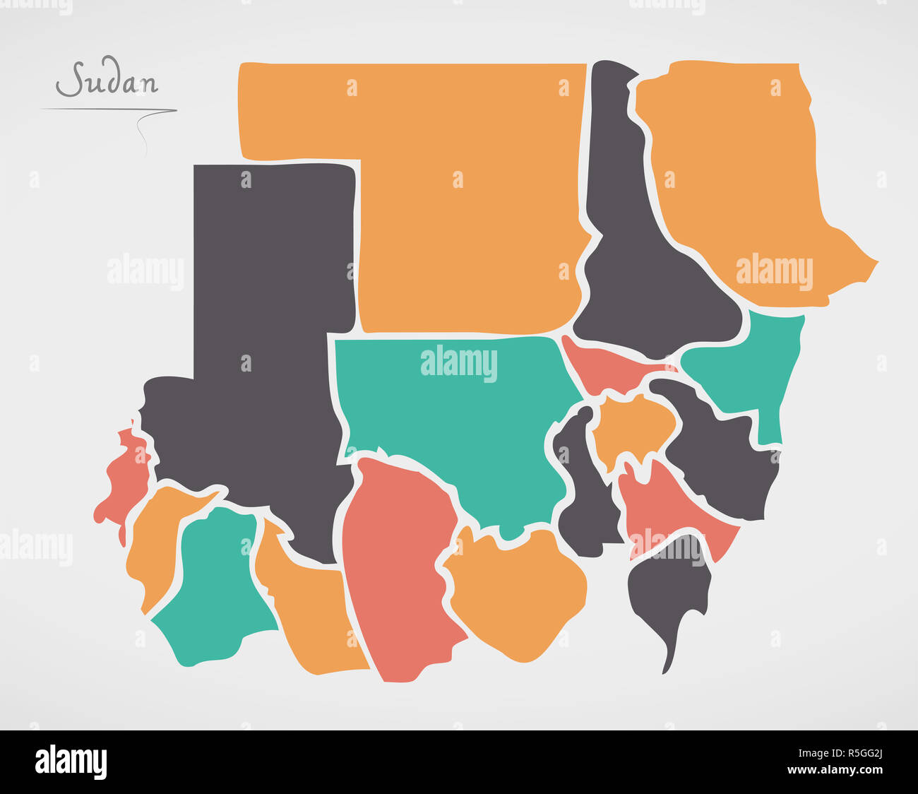 Sudan Karte mit Staaten und moderne Runde Formen Stockfoto