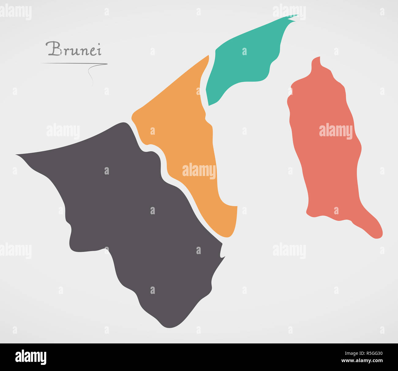Brunei-Karte mit Staaten und moderne Runde Formen Stockfoto