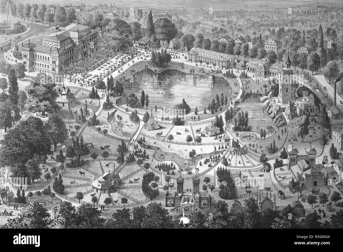 Historische Illustration, Zoologische Garten, Zoo Frankfurt, Deutschland, 1880 Stockfoto