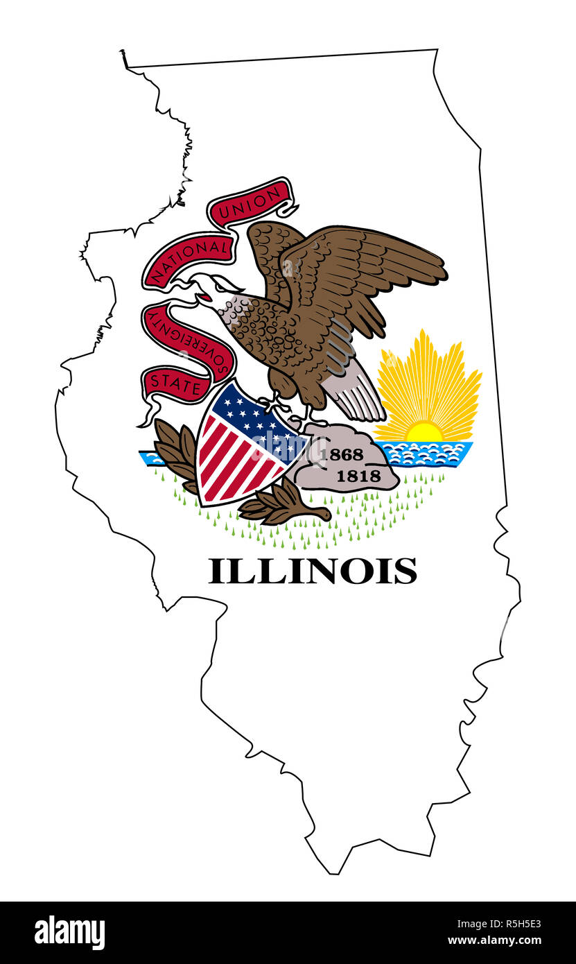 Illinois Übersichtskarte und Flag Stockfoto