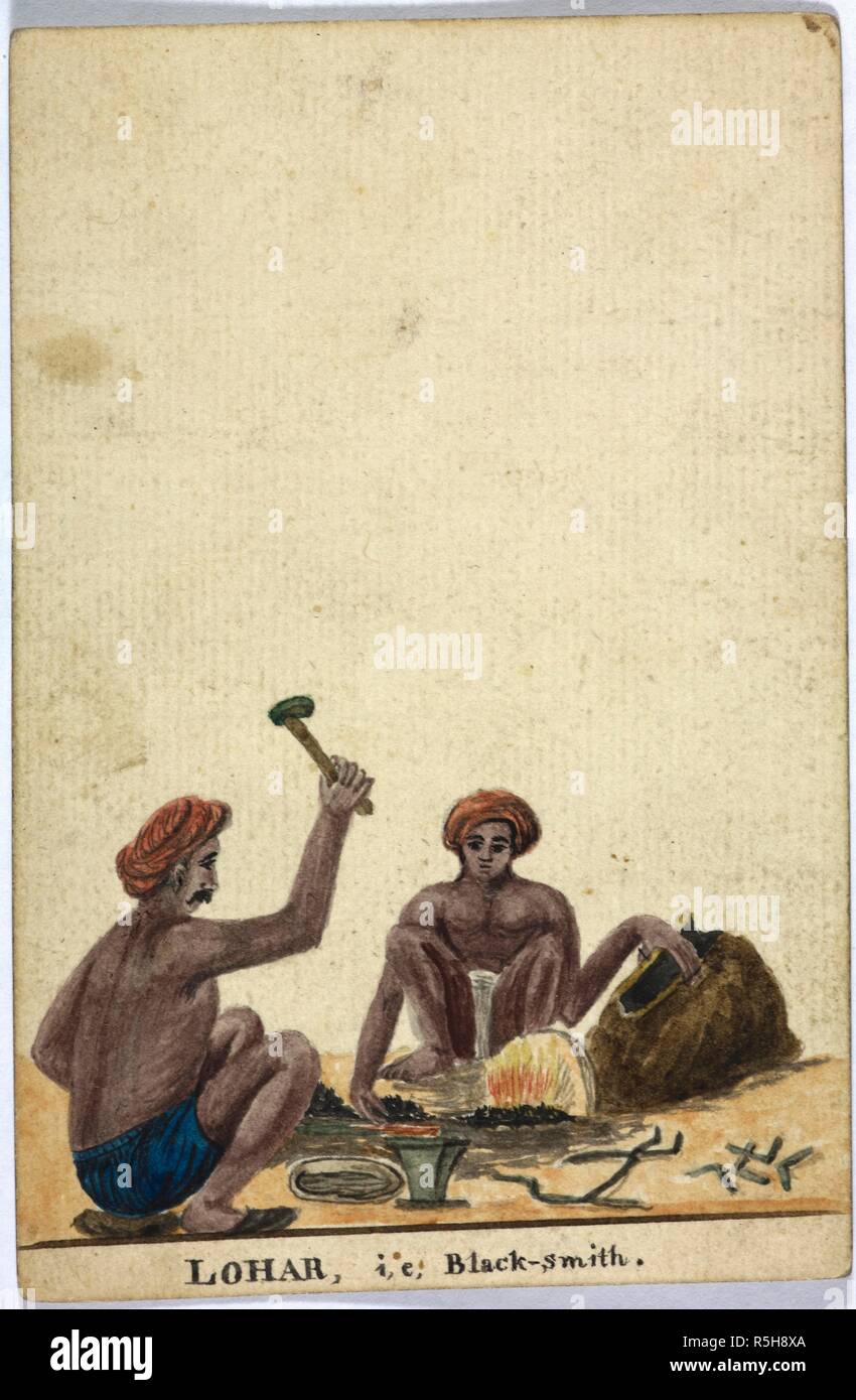 Lohar, d. h. schwarz-Smith. Bombay Ansichten und Kostüm. 1810-11. Indien. Quelle: WD 315 Nr. 71. Stockfoto
