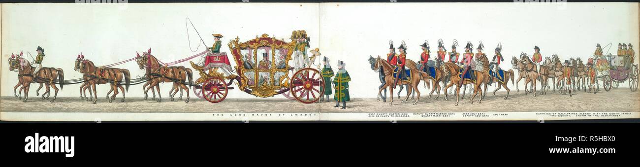 Der Trauerzug. Der Oberbürgermeister von London. Asst. Quartal Master Generäle aide de Camps zu Verstorbenen. Stellvertretende Quartal Master Generäle. Quartal Master Generäle. Asst. Adjt. Generäle. Stellvertretende Adjt. Generäle. Adjt. Generäle. Beförderung von SKH Prinz Albert mit dem Usher, Equery. Der Trauerzug. [Sic] von Arthur Herzog von Wellington. London: 1. März 1853 veröffentlicht. Durch Ackermann & Co., [1853]. Quelle: H. S. 74/1739, 19. Sprache: Englisch. Autor: ALKEN, Henry. Stockfoto