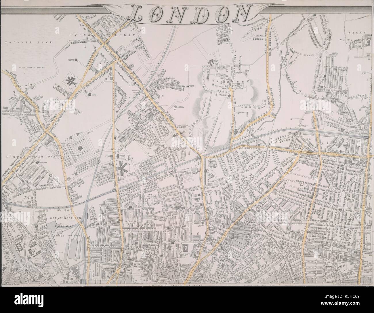 Stadtplan von London, die Oberen Hollloway, Stoke Newington, Highbury, Camden, Southgatre Straße, und Hoxton. London/zusammengestellt und von Edward Weller F. R.G. eingraviert S., 34 Red Lion Square. London: Cassell, Peter, & Calpin, Belle Sauvage Hof, Ludgate Hill, E.C., [1861-63] veröffentlicht. Quelle: Karten Crace Port. 7.271 Teil A. Autor: Cassell, Petter & Galpin. Stockfoto