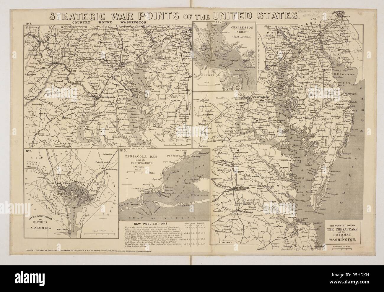 Eine Karte mit der strategischen Krieg Punkte der Vereinigten Staaten. Strategische Krieg Punkte der Vereinigten Staaten. London: J. Wyld, [1861]. Quelle: Karten 71495. (42.). Sprache: Englisch. Stockfoto