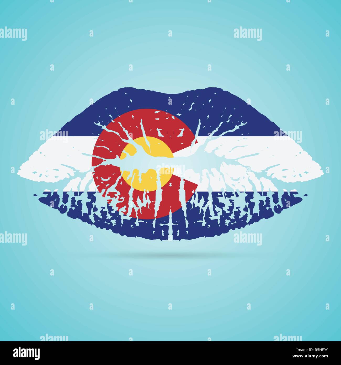 Colorado Flagge Lippenstift auf den Lippen isoliert auf einem weißen Hintergrund. Vector Illustration. Stock Vektor