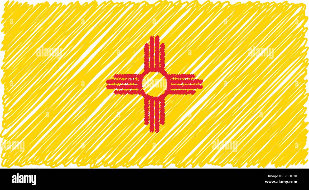 Hand gezeichnet Nationalflagge von New Mexico isoliert auf einem weißen Hintergrund. Vektor Skizze Stil Abbildung. Stock Vektor