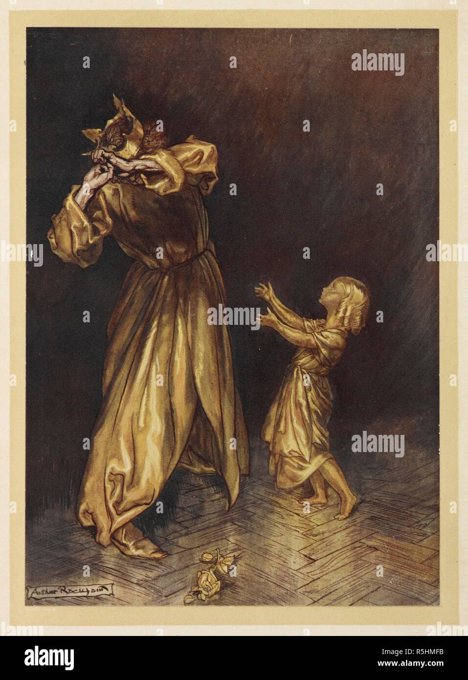 König Midas drehen, um ein Kind zu Gold aus der goldenen Note. Hawthorne's Wunder Buch... Ill. von Arthur Rackham. London: Hodder & Stoughton, [1922]. "Kleine Marygold war ein menschliches Kind nicht mehr, sondern eine goldene Statue!'. Quelle: 04504.h.24, S. 64. Autor: RACKHAM, Arthur. HAWTHORNE, Nathaniel. Stockfoto