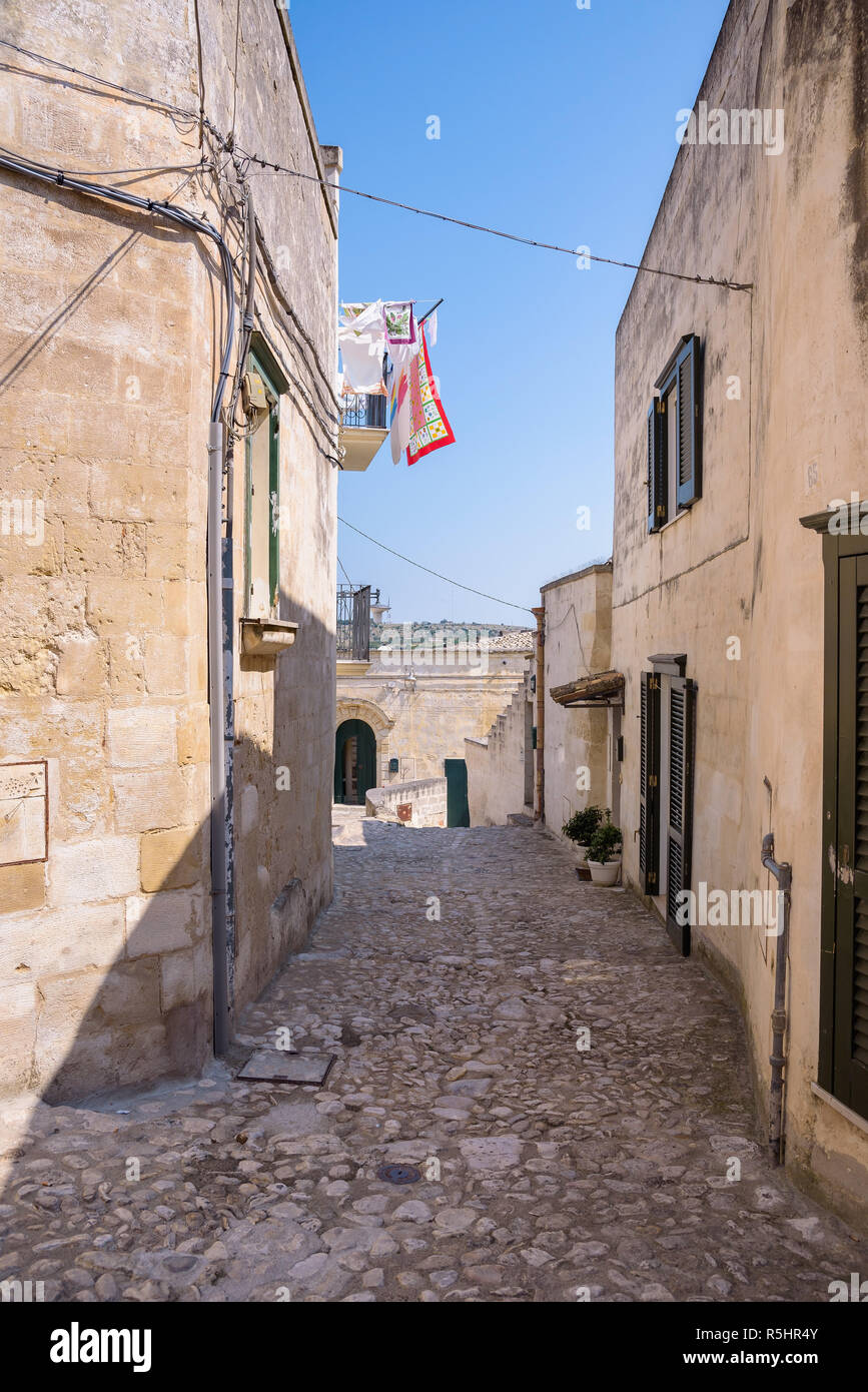 Schmale streetin der Sassi von Matera Stockfoto
