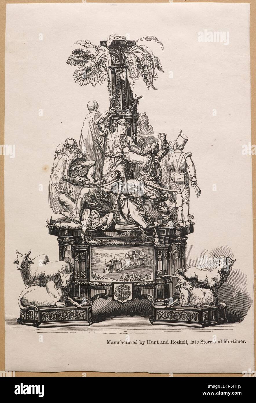 Nahaufnahme einer candelabraâ €-Basis. Â € "Hergestellt von Jagd und Roskell, Ende Storr und Mortimerâ €™. Album von Zeichnungen, Drucken und Fotografien verbunden mit dem Leben von Henry Montgomory Lawrence und Honoria Lawrence. 1835-1859. Quelle: WD 4464, f27 (c). Sprache: Englisch. Autor: Anon. Stockfoto