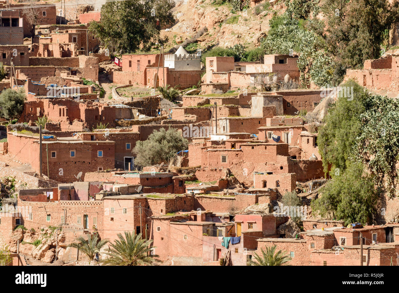 01-03-15, Marrakesch, Marokko. Einer Abgelegenen ländlichen Dorf im sub-Atlas Berber Region. Die meisten Häuser sind aus Lehmziegeln gebaut. Foto: © Simon Grosse Stockfoto