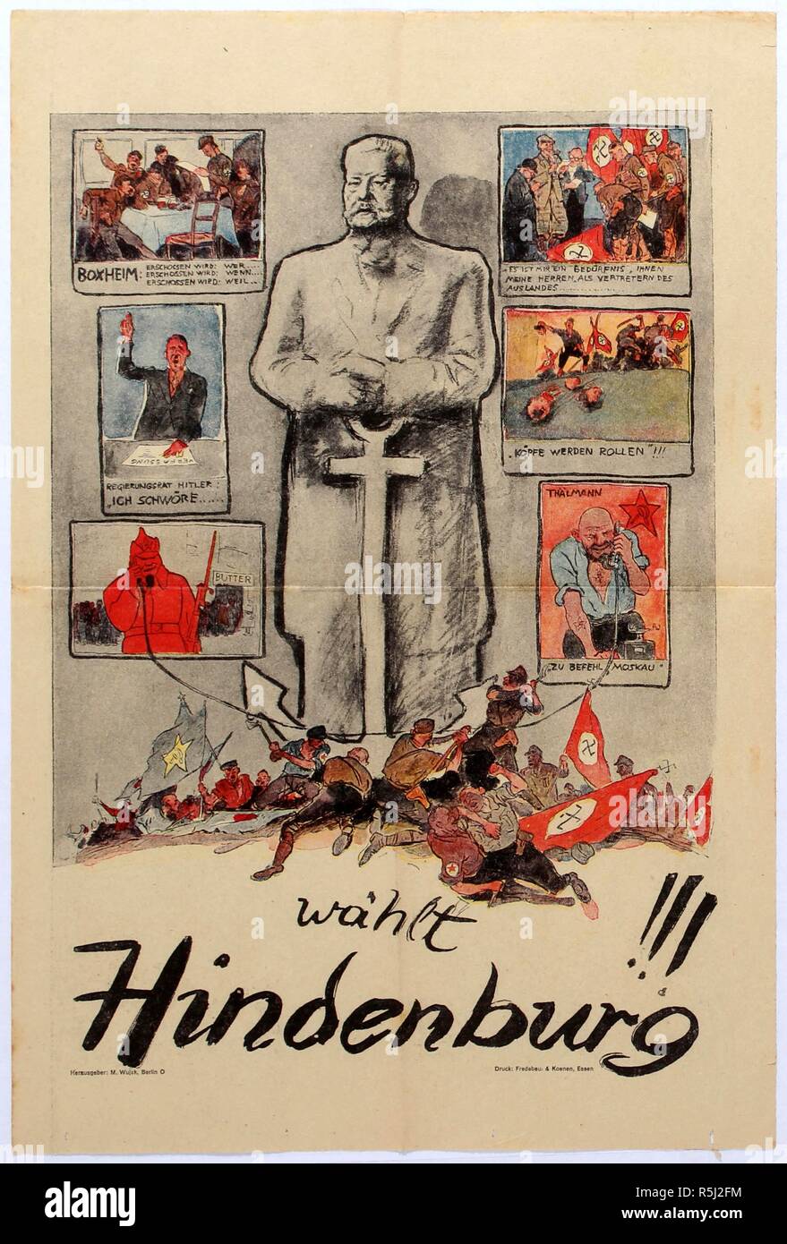 Abstimmung für Hindenburg! Wahlen Poster. Museum: private Sammlung. Autor: anonym. Stockfoto