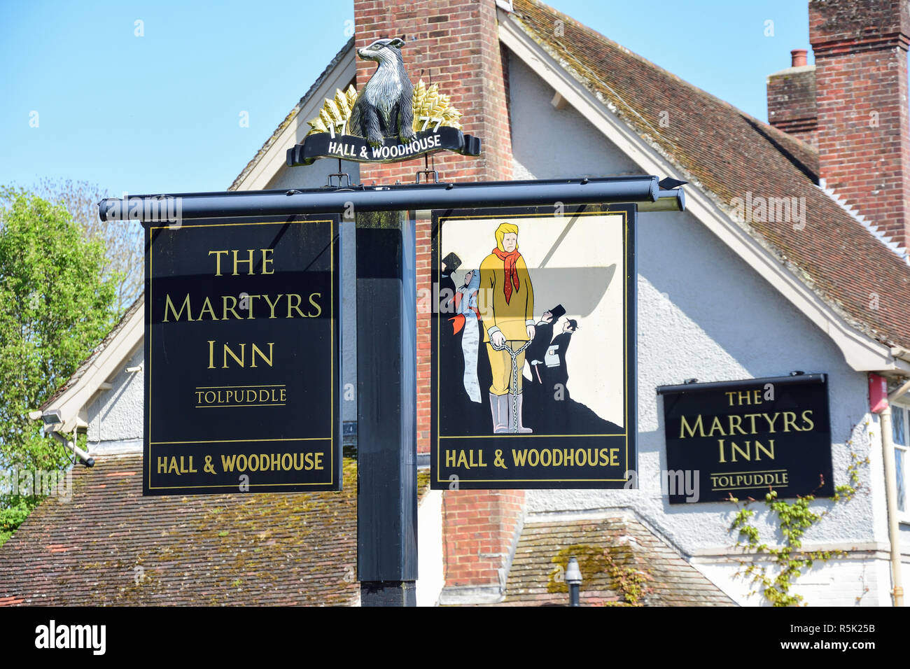 Die Märtyrer Inn Zeichen, Main Road, Tolpuddle, Dorset, England, Vereinigtes Königreich Stockfoto