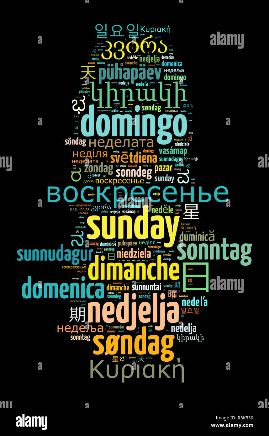 Wort Sonntag In Verschiedenen Sprachen Stockfotografie Alamy