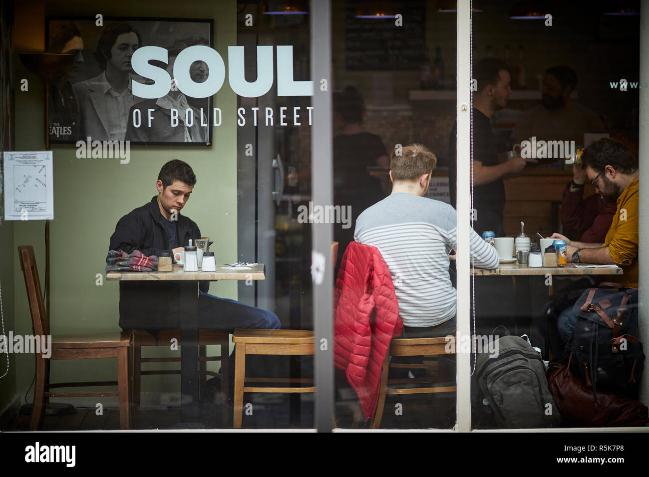 Das Stadtzentrum von Liverpool Bold Street Seele Coffee Shop Stockfoto