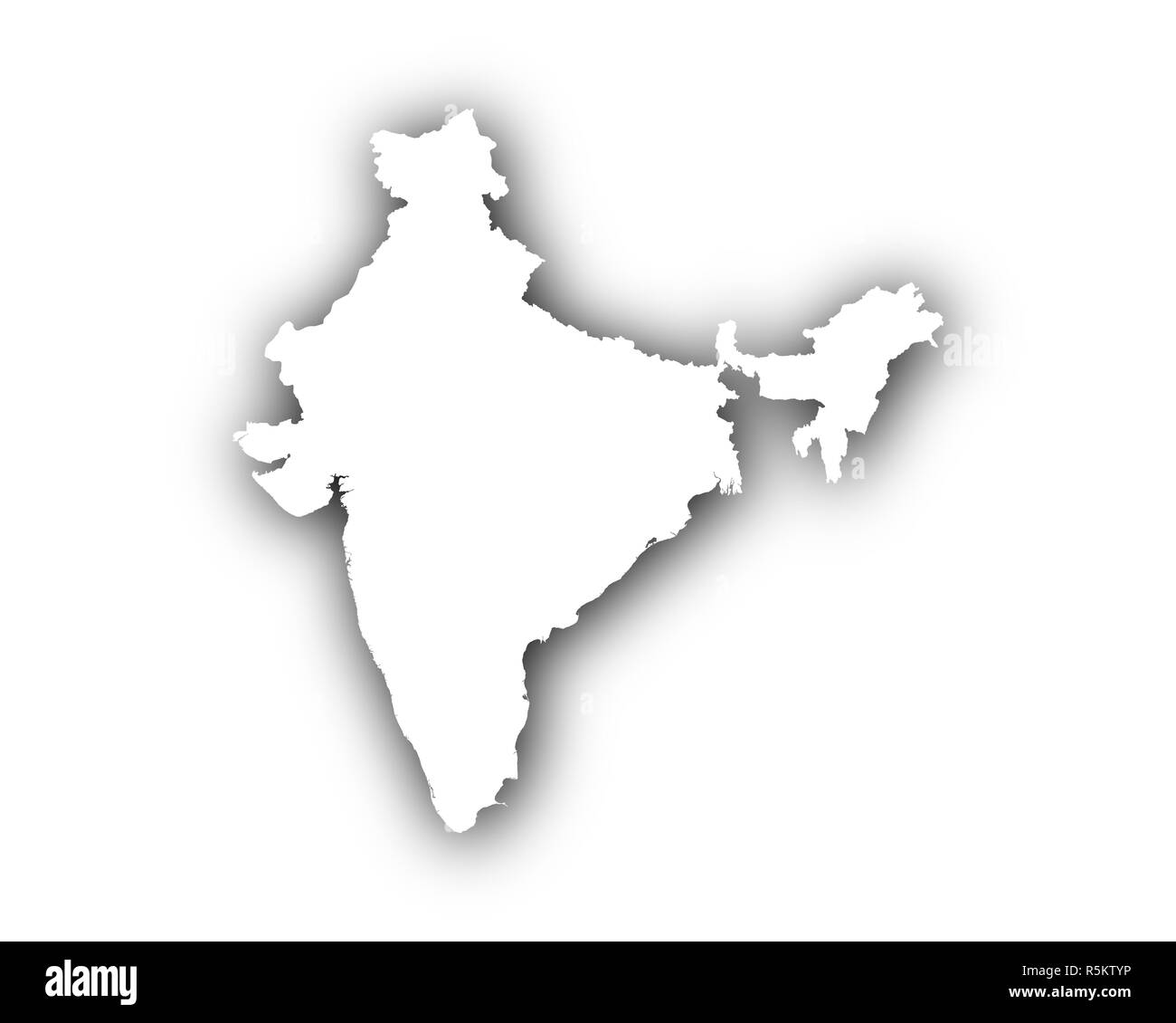 Karte von Indien mit Schatten Stockfoto