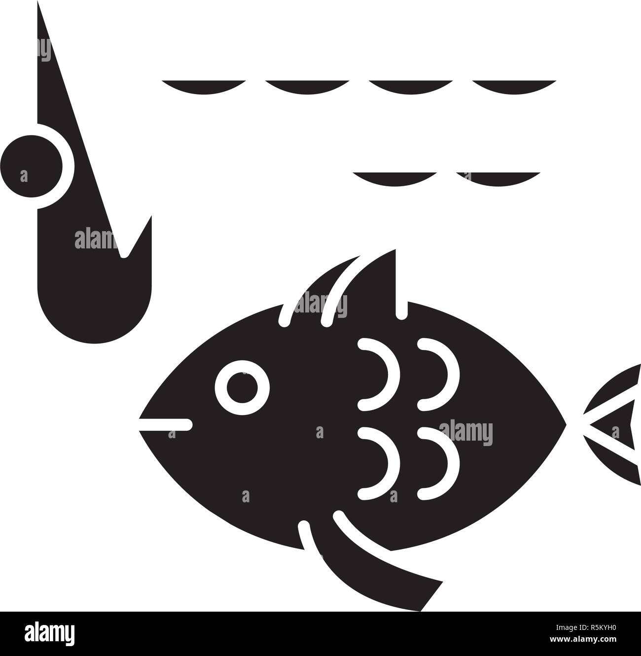 Fischerei schwarze Symbol, Vektor Zeichen auf isolierten Hintergrund. Fischerei Konzept Symbol, Abbildung Stock Vektor