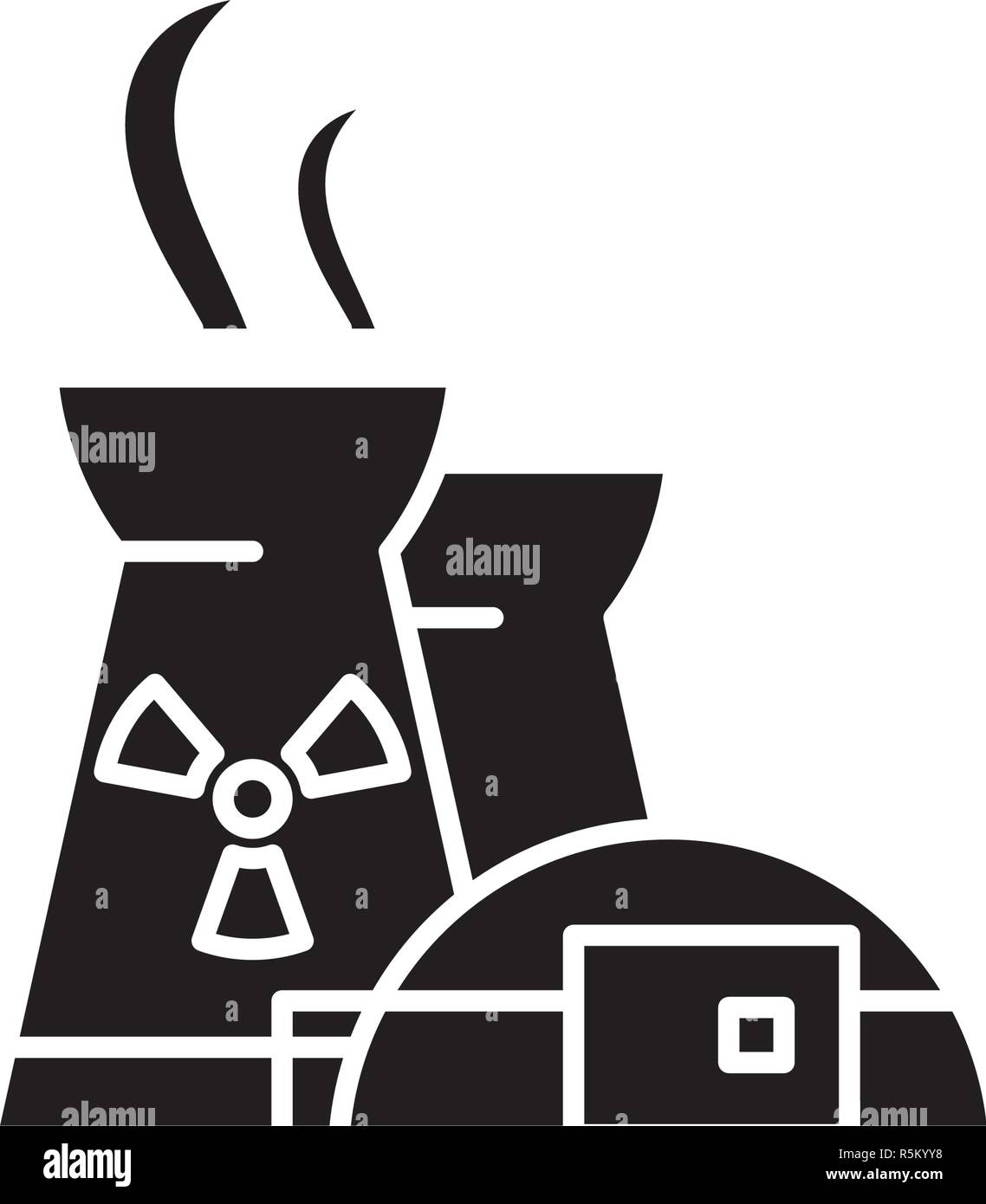 Atomkraftwerk schwarze Symbol, Vektor Zeichen auf isolierten Hintergrund. Atomkraftwerk Konzept Symbol, Abbildung Stock Vektor