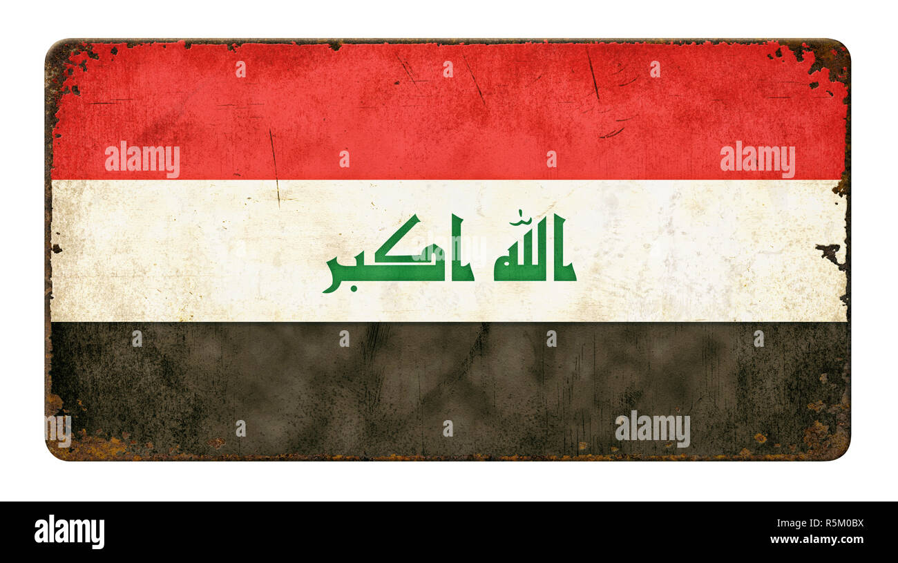 Alten verrosteten Blech Schild - Irak Flagge Stockfoto