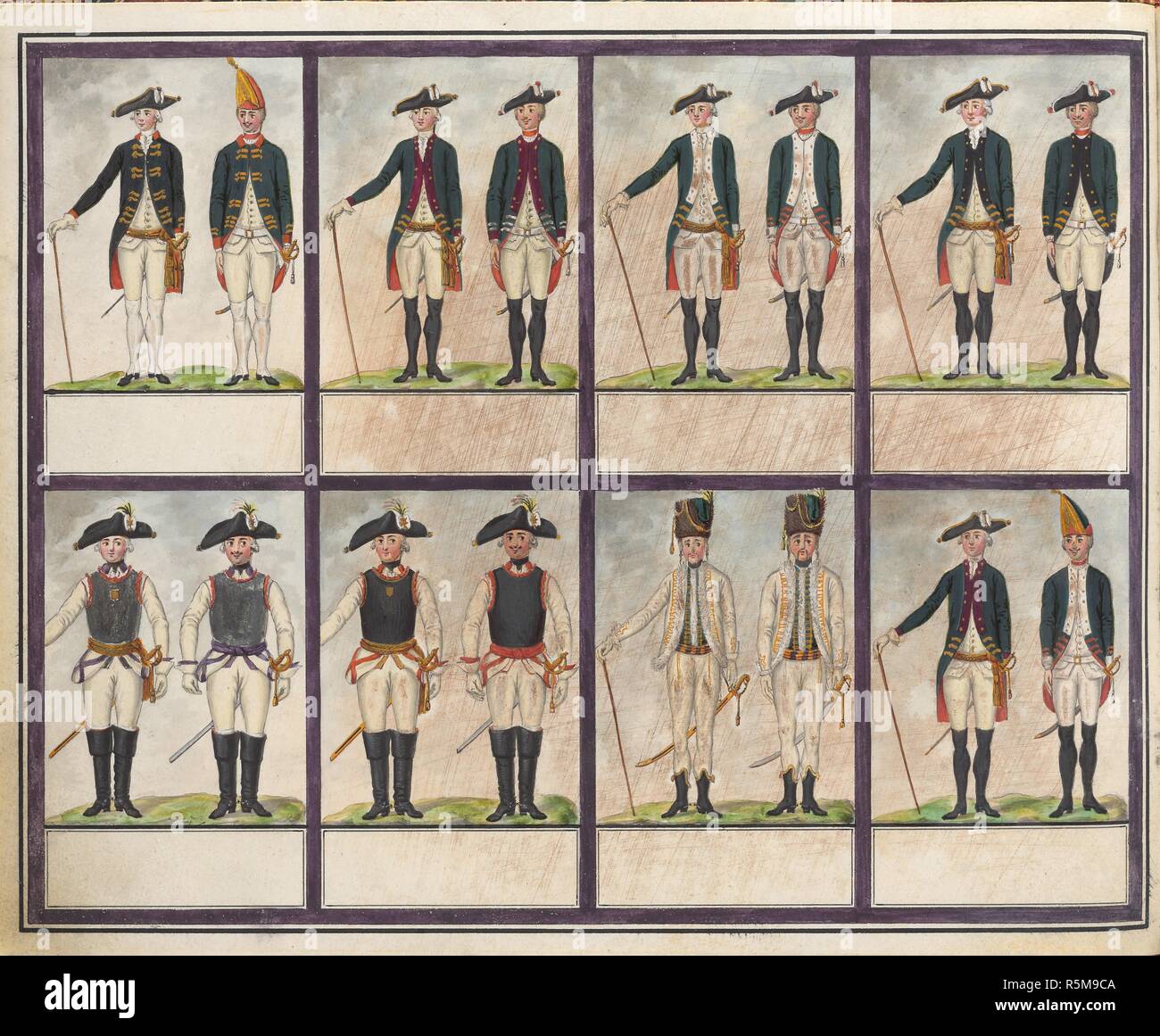 Tabelle der Uniformen der Truppen von Paul I., Gatschina. Museum: private Sammlung. Autor: anonym. Stockfoto