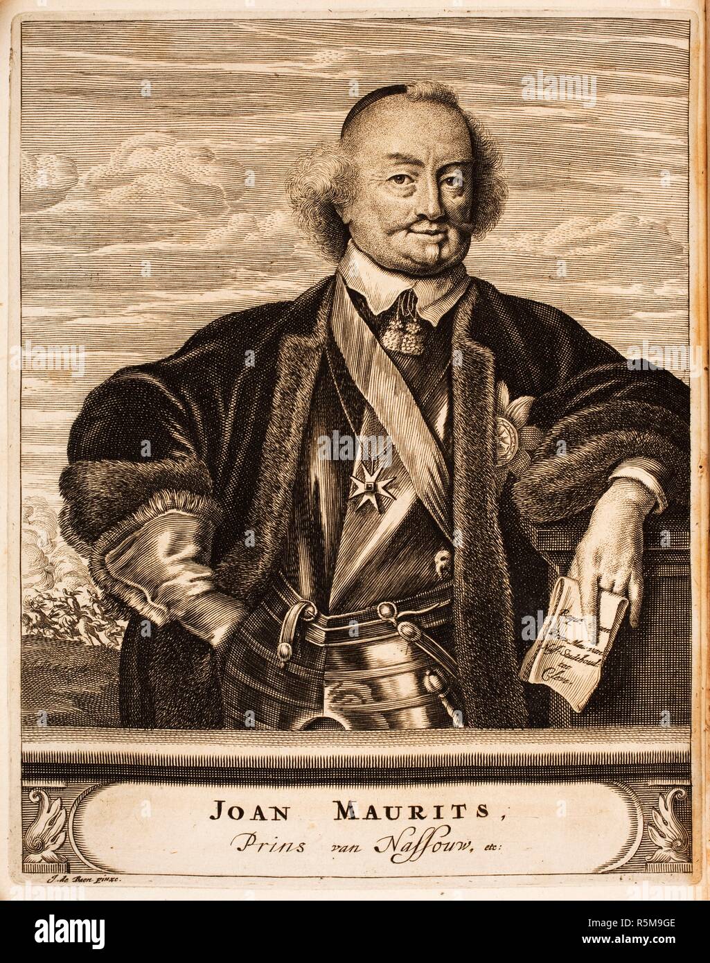 Portrait von John Maurice, Fürst von Nassau-Siegen (1604-1679) (Aus: Schauplatz des Krieges). Museum: Bibliotheek van het Vredespaleis, Den Haag. Autor: anonym. Stockfoto