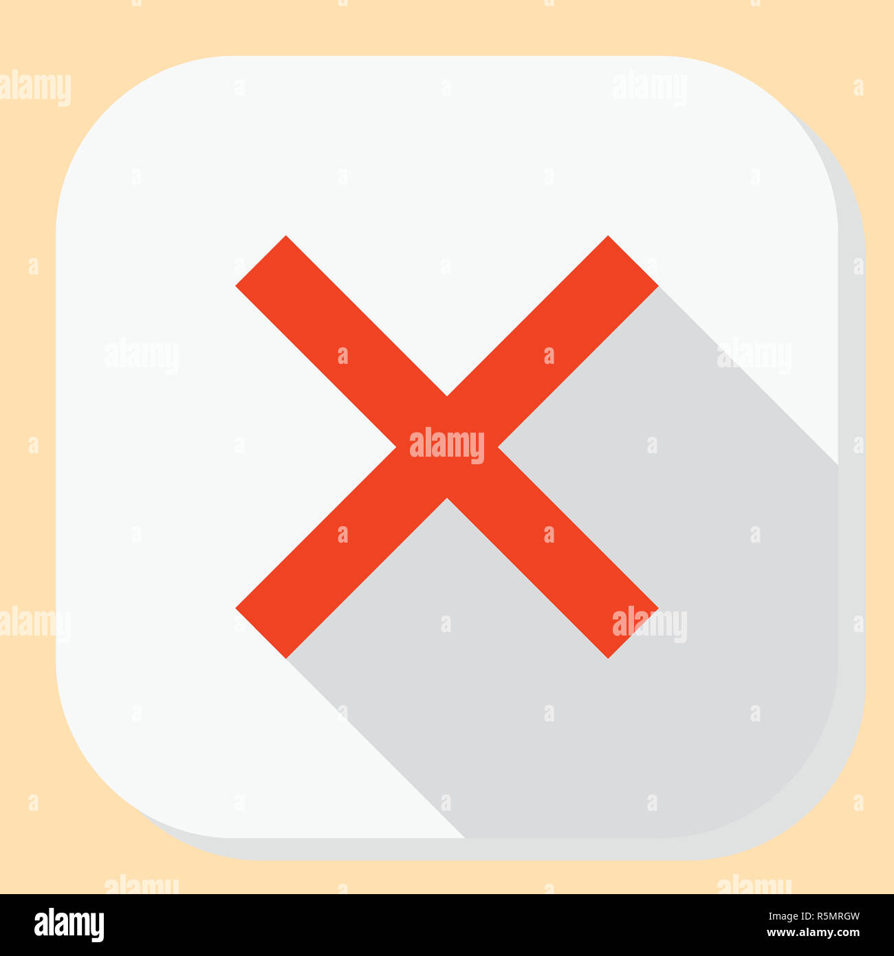 Löschen Sie engen Ausgang. Symbol für Web-Anwendung-Menü. Flaches Design Button mit langen Schatten. Stockfoto