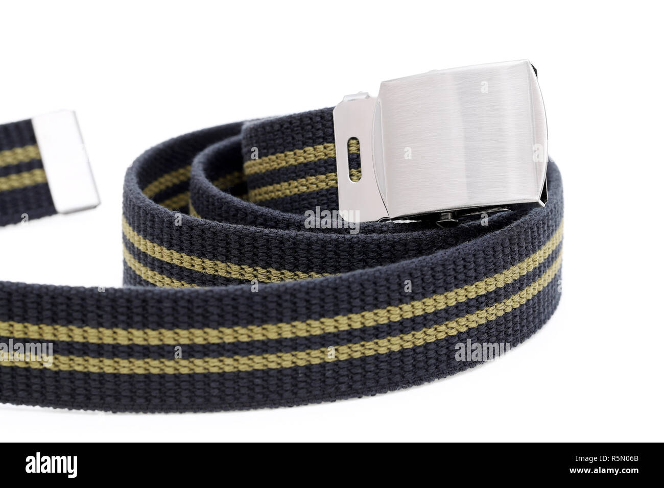 Blaue Farbe canvas Belt auf weißem Hintergrund Stockfoto