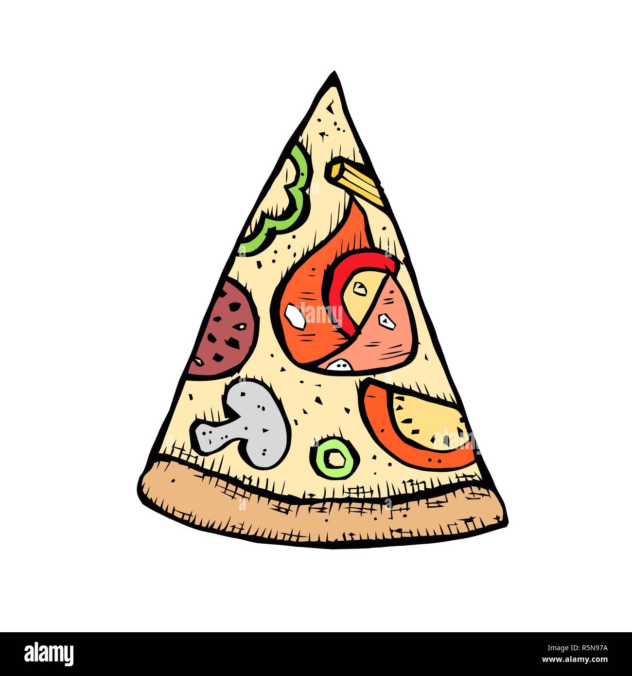 Pizza Hand gezeichnet Vector Illustration. Pizza Scheiben in Stücken von Ecken. Design Template. Stock Vektor