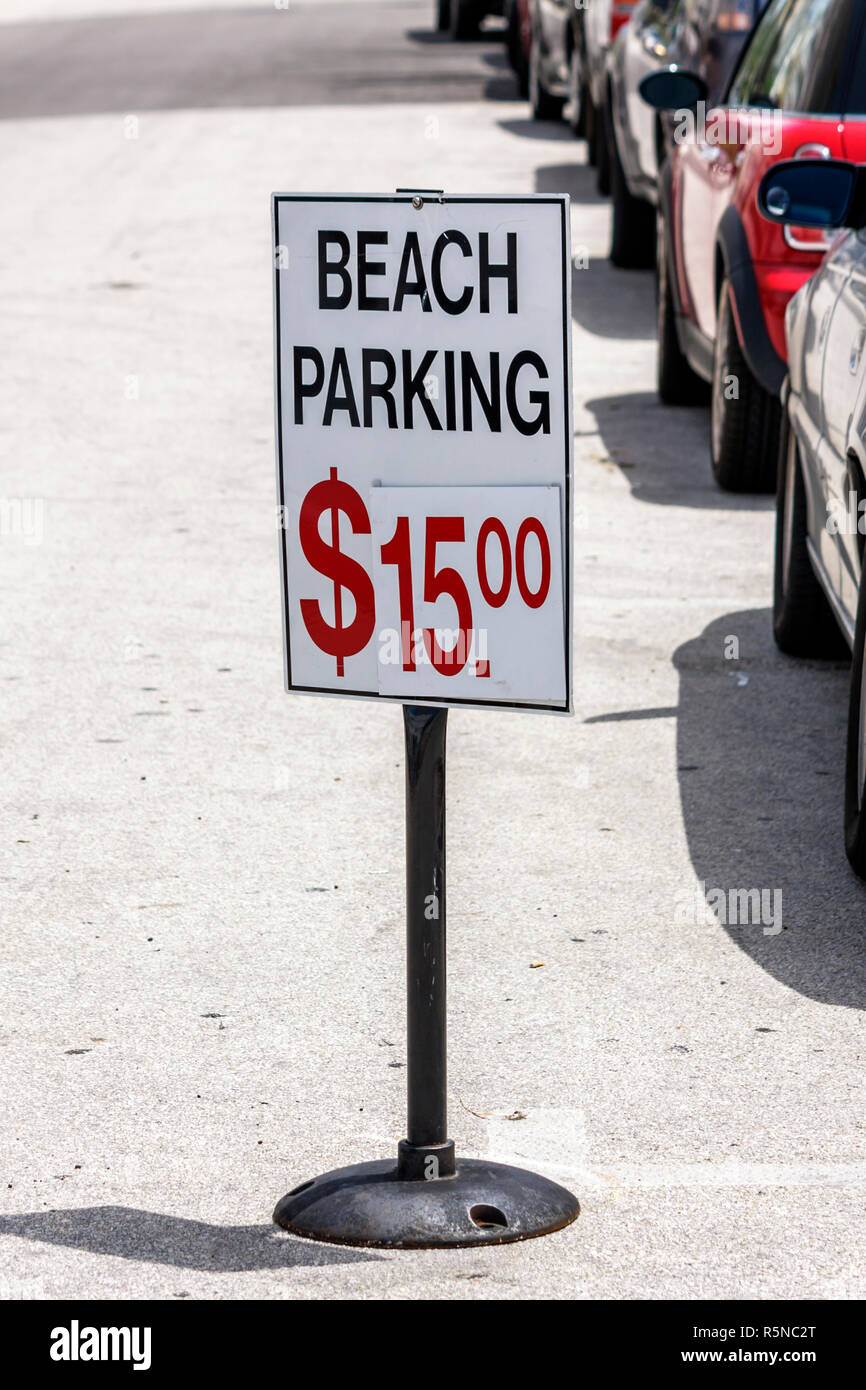 Miami Beach Florida, Ocean Drive, Schild, gebührenpflichtiger Parkplatz, Gebühr, teuer, 15 Dollar, Betrag, 15 Dollar, FL090912123 Stockfoto