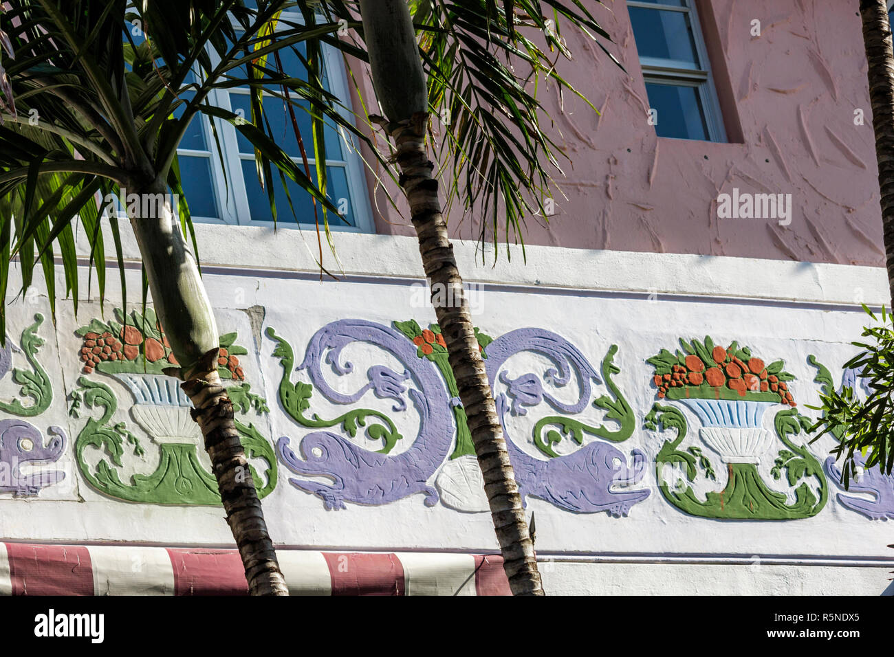 Miami Beach Florida, Espanola Way, mediterrane Architektur, Gebäude, dekorativer Gipsfries, Detail, Nahaufnahme, Nahaufnahme, FL090922123 Stockfoto