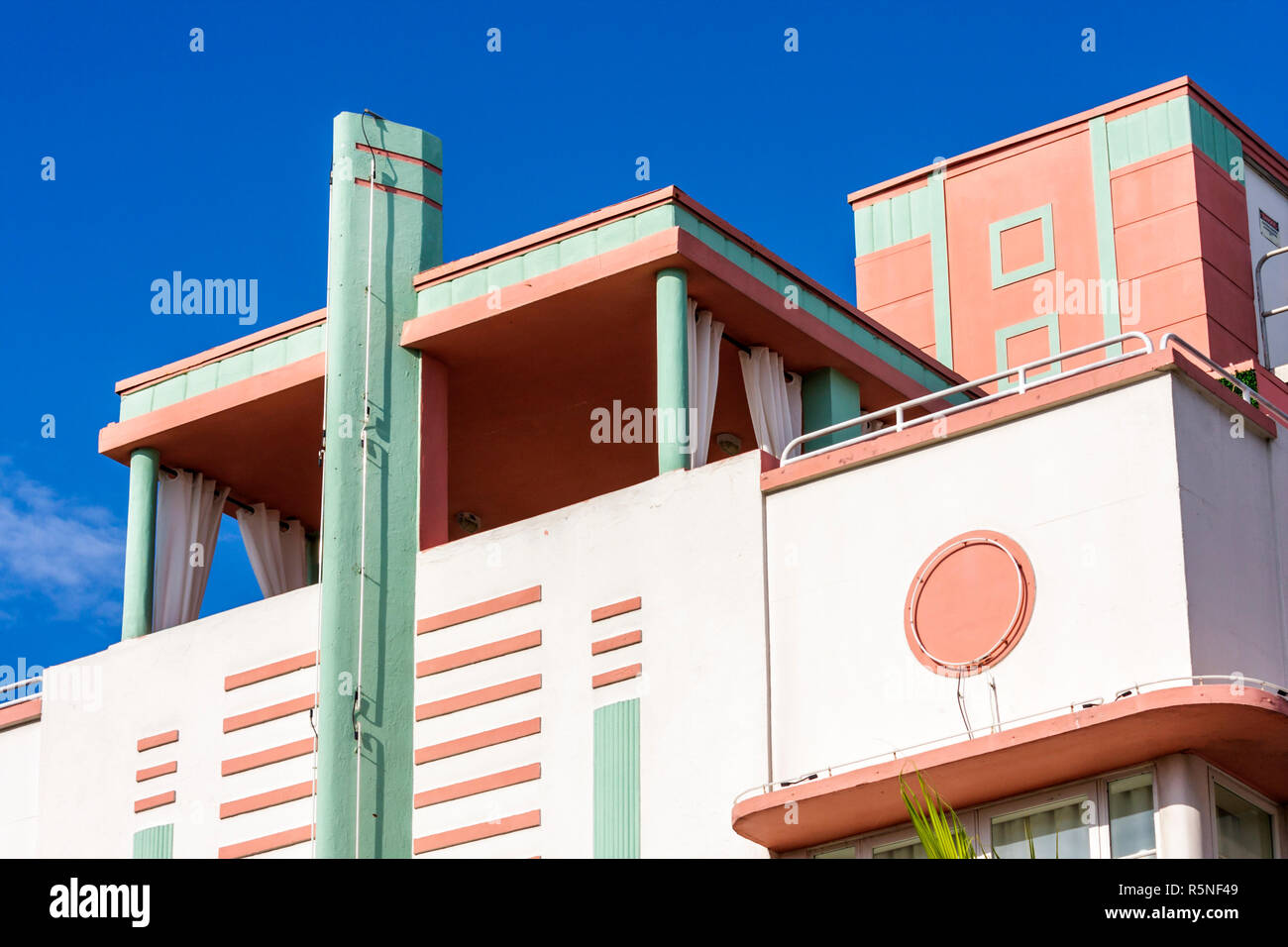 Miami Beach Florida, historisches Art déco-Viertel, Ocean Drive, McAlpin, Hotel, 1940, jetzt Hilton Grand Vacations Club, Gebäude, L. Murray Dixon, dekorative Deta Stockfoto