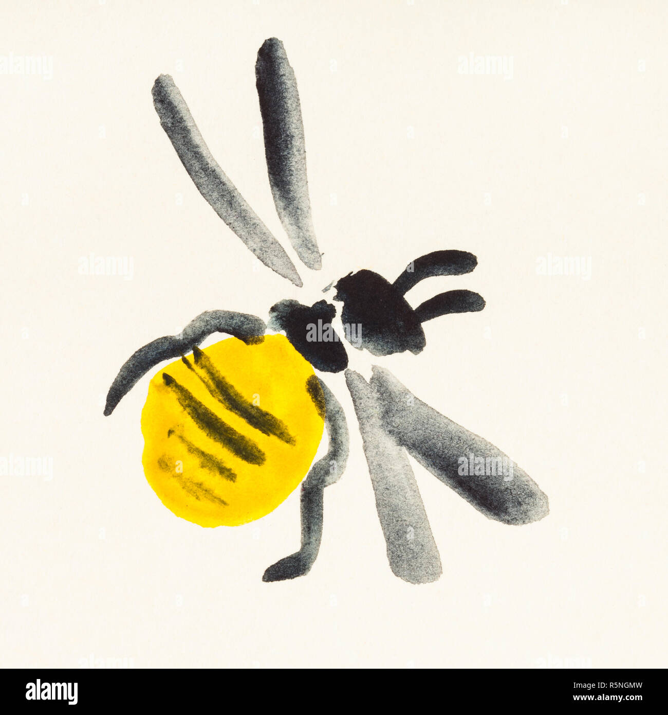 Biene Auf Cremefarbenem Papier Gemalt Stockfotografie Alamy