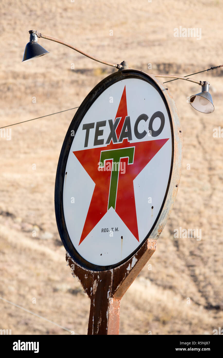 Vintage Texaco Tankstelle unterzeichnen, Nespelem, Washington. Stockfoto