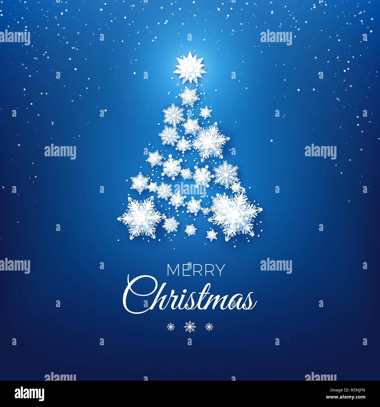 Weihnachtsbaum Grußkarte. Neues Jahr Baum Silhouette aus Papier Schneeflocken. Frohes Neues Jahr und Frohe Weihnachten. Abstrakte Urlaub Hintergrund. Vektor Stock Vektor
