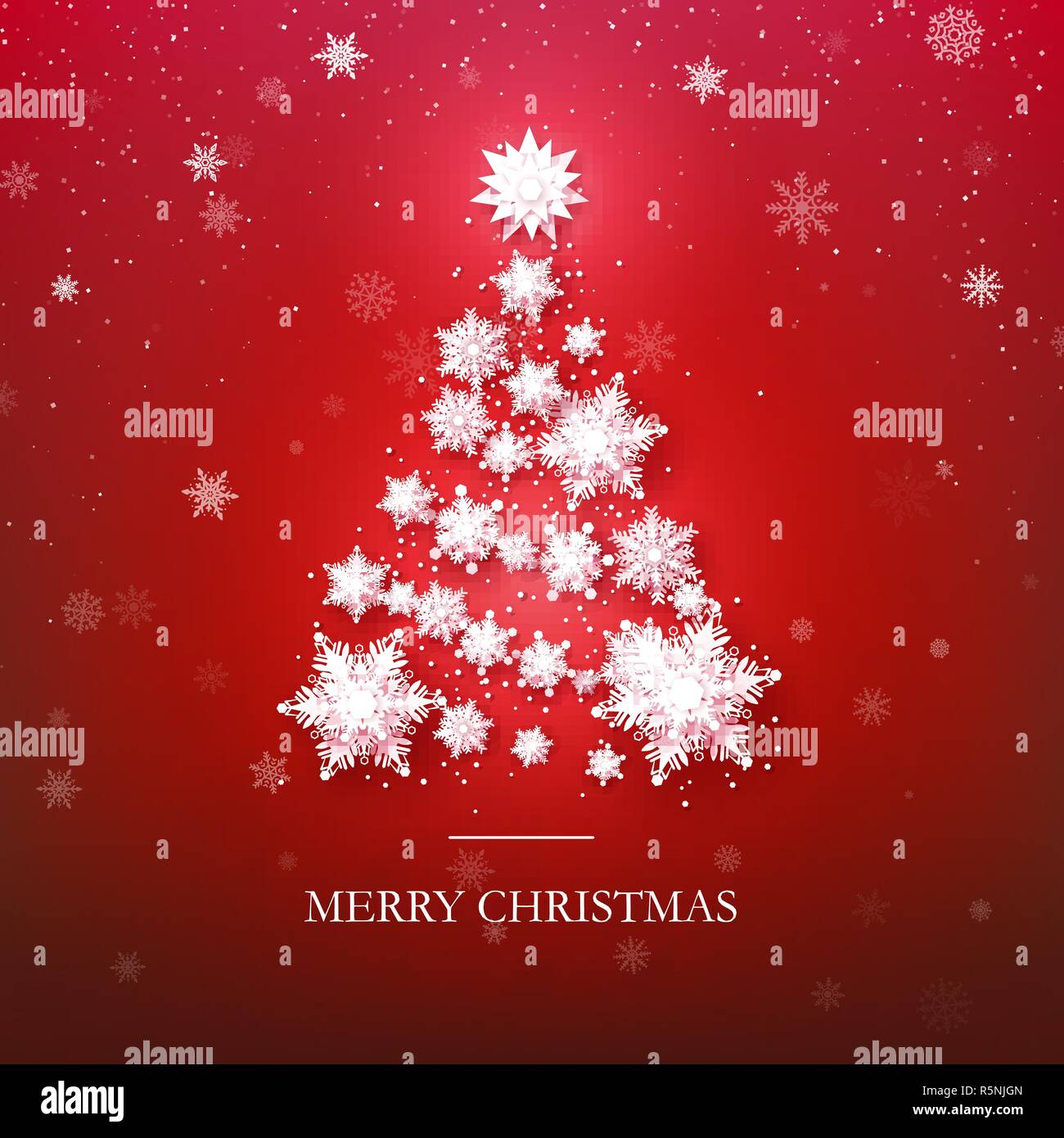 Schneeflocke Christmas Tree Design. Papier Schneeflocken gemacht Neues Jahr Baum Silhouette. Abstrakte Urlaub Hintergrund. Vector Illustration auf rotem Hintergrund Stock Vektor