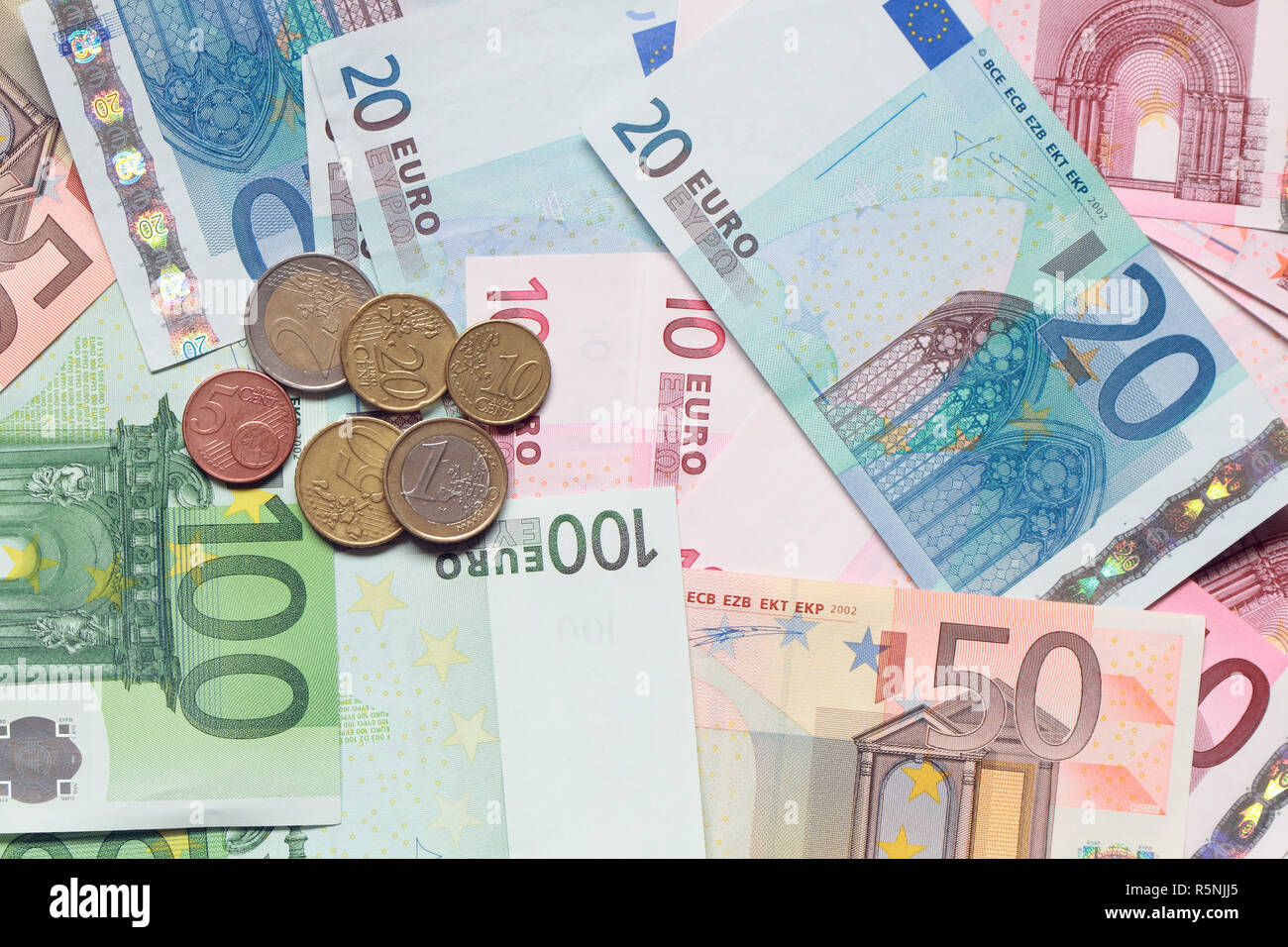 Hintergrund aus verschiedenen europäischen Währung der Union Stockfoto