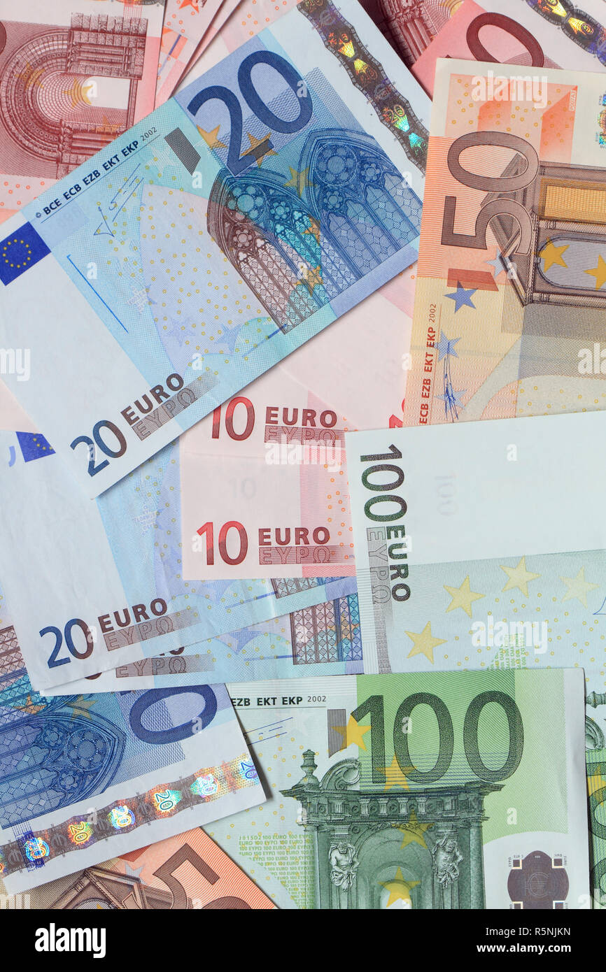 Hintergrund aus der Europäischen Union Banknoten Stockfoto