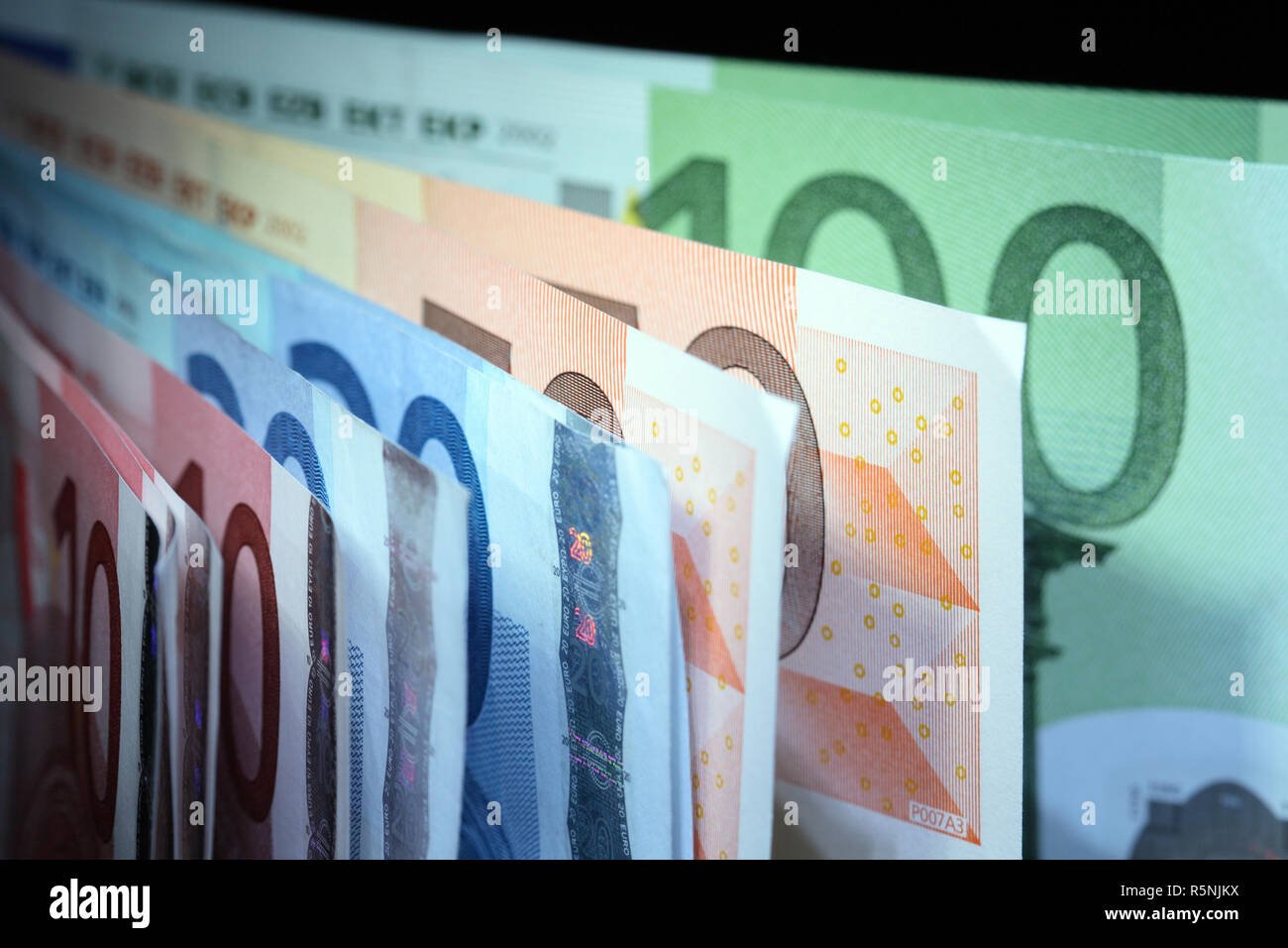 Hintergrund aus der Europäischen Union Banknoten Stockfoto