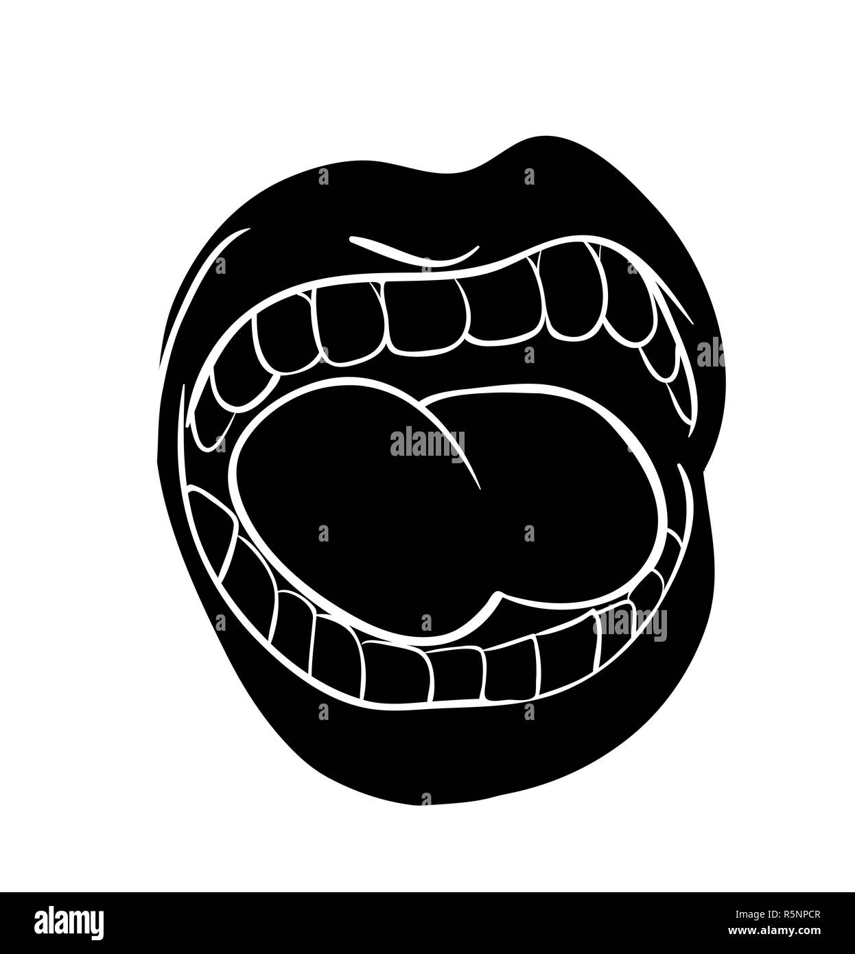 Schreien Lippen mit Zähnen und Zunge cartoon Vektor symbol Icon Design. Schöne Abbildung auf weißem Hintergrund Stockfoto