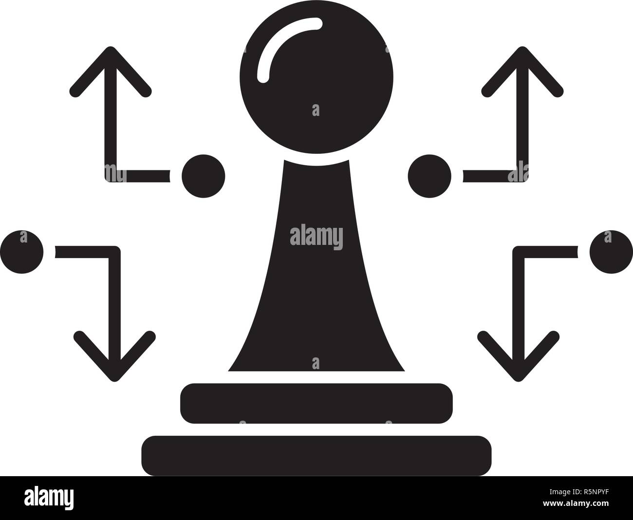 Strategische Bewegung schwarze Symbol, Vektor Zeichen auf isolierten Hintergrund. Strategische Konzept Symbol, Abbildung Stock Vektor