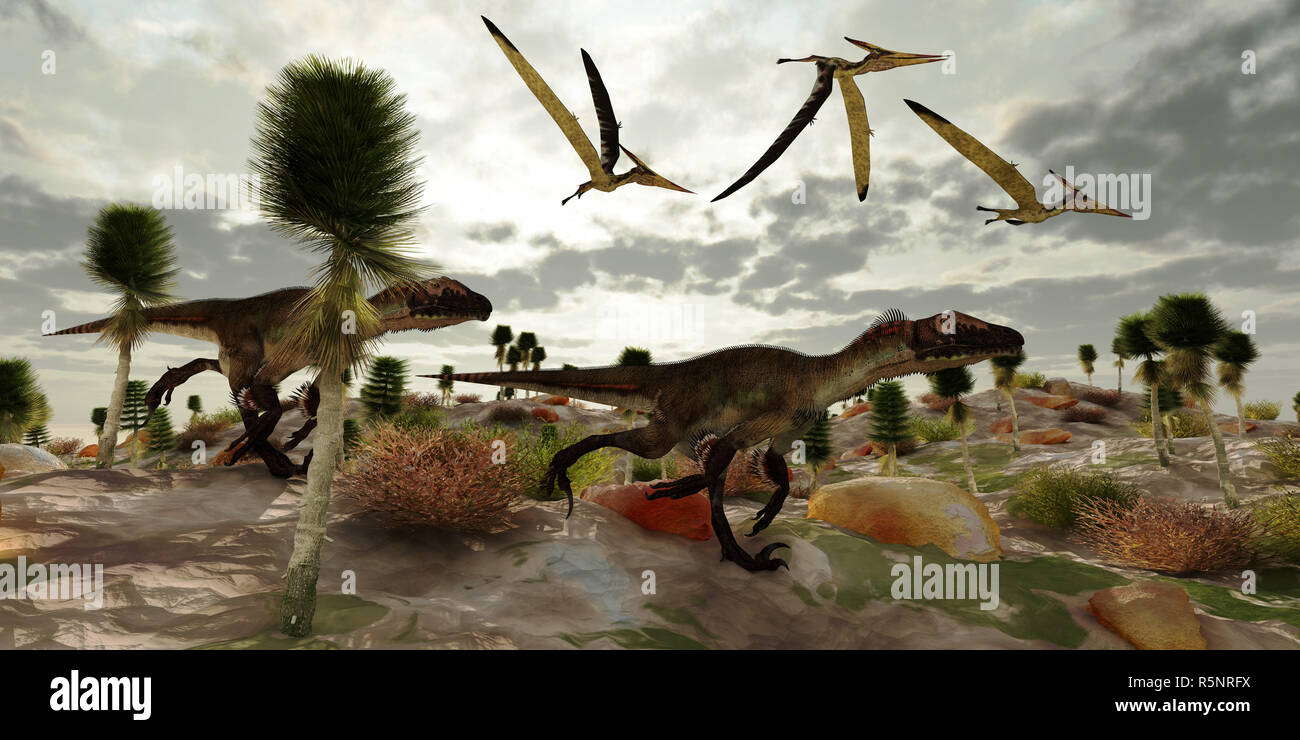 Utahraptor Hunt Stockfoto