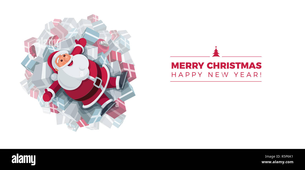 Santa Claus auf geschenkboxen Design Stockfoto