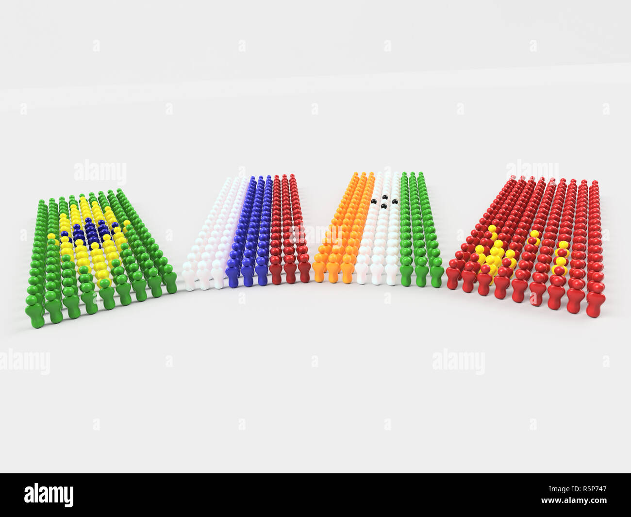 3D-Illustration Flagge der BRIC-Staaten aus wenig Maenner in Kreis gegen einen klaren Hintergrund Stockfoto
