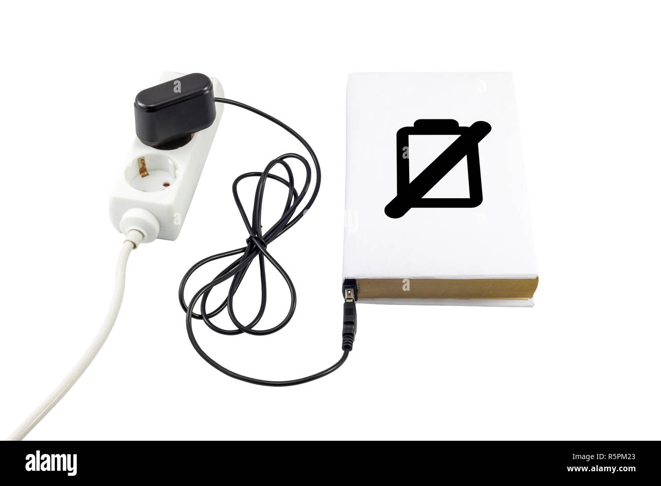 Buchen Sie mit einem USB-Ladegerät angeschlossen ist. Das Batteriesymbol zeigt den Ladezustand. Stockfoto