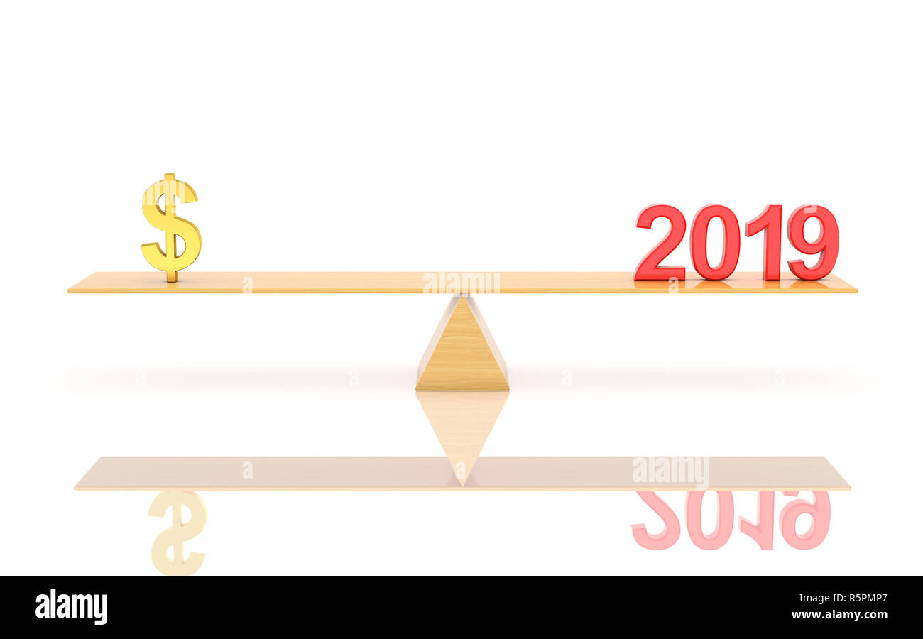 Neues Jahr 2019 mit Dollarzeichen - 3D Rendering image Stockfoto