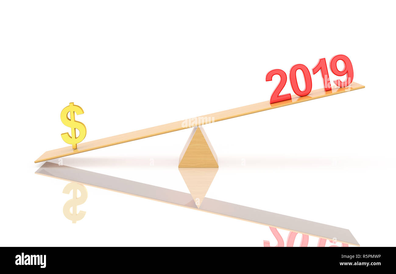 Dateiname: Neues Jahr 2019 mit Dollarzeichen - 3D Rendering image Stockfoto