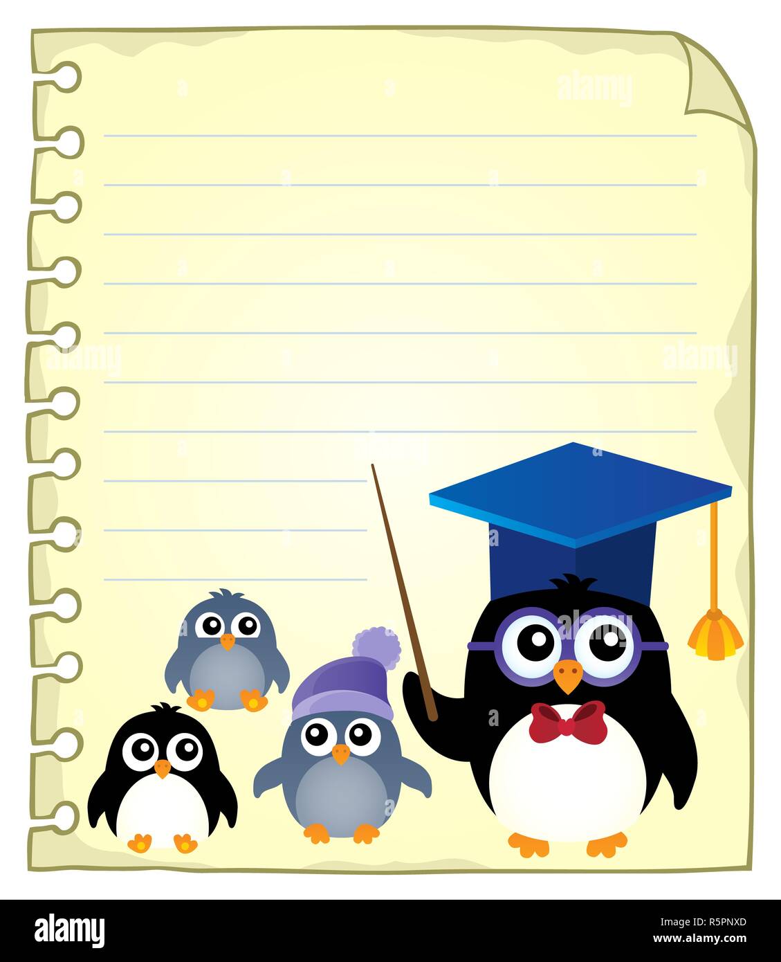 Notepad Seite mit Schule Pinguine Stockfoto