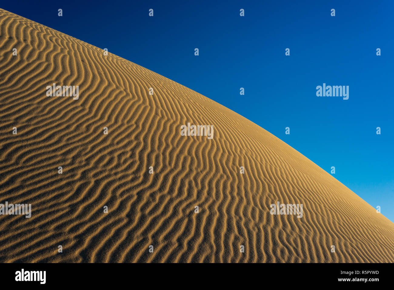 Sonnenuntergang an der Stockton Sanddünen, Australien. Schatten, Textur und Muster. Stockfoto