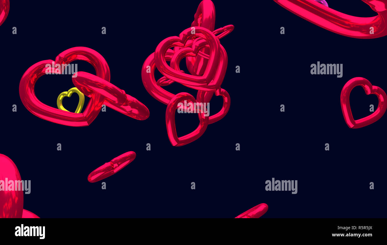 3D-Rendering von zahlreichen Floating, glänzende, rote Herzen Stockfoto