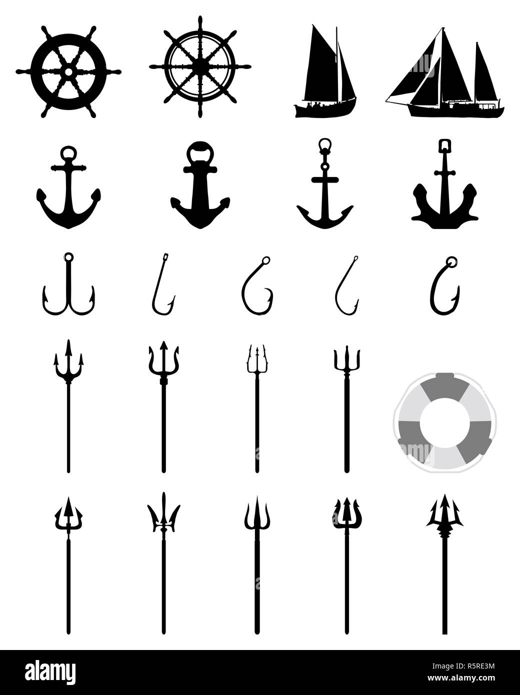 Nautische Symbole isoliert Stockfoto