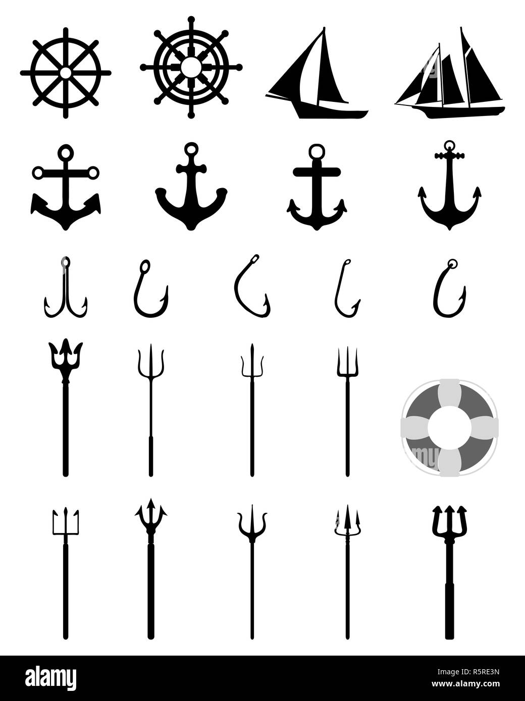 Nautische Symbole isoliert Stockfoto